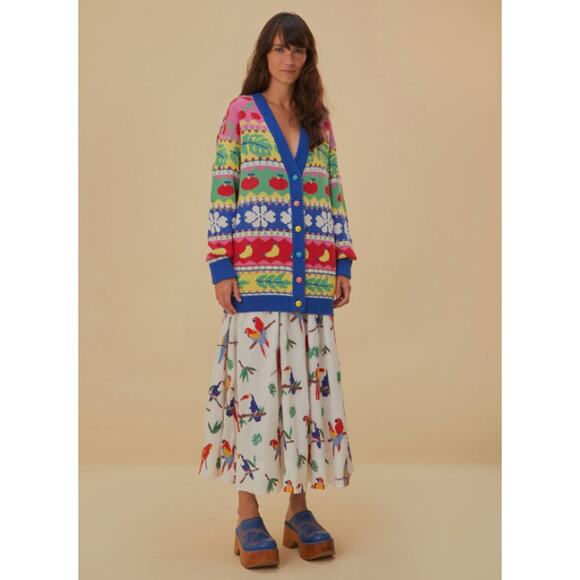 FARM RIO Sweet Orchard Chunky Knit Cardigan Cozy Oversized Fruit Floral Sweater - Picture 16 of 16